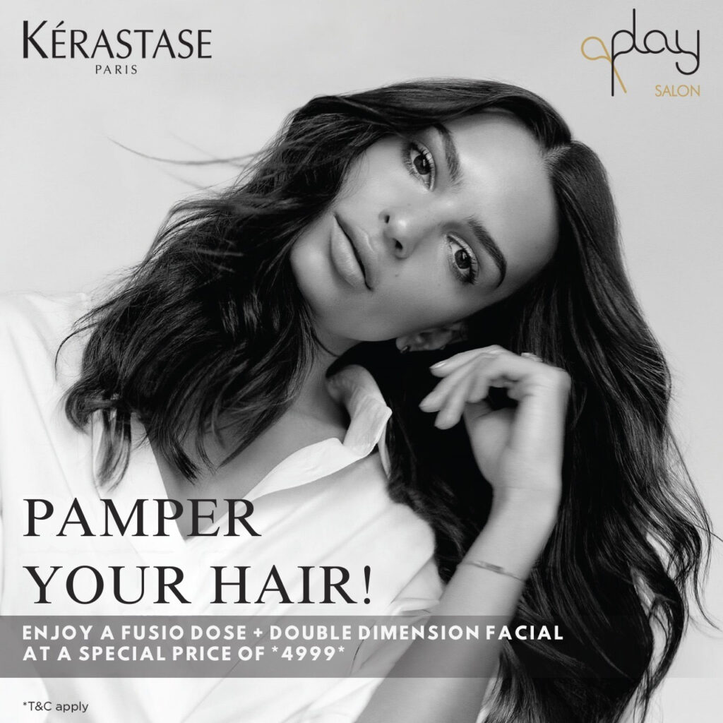 Play Salon offer Mar2026. PAMPER YOUR HAIR! ENJOY A FUSIO DOSE + DOUBLE DIMENSION FACIAL AT A SPECIAL PRICE OF 4699
